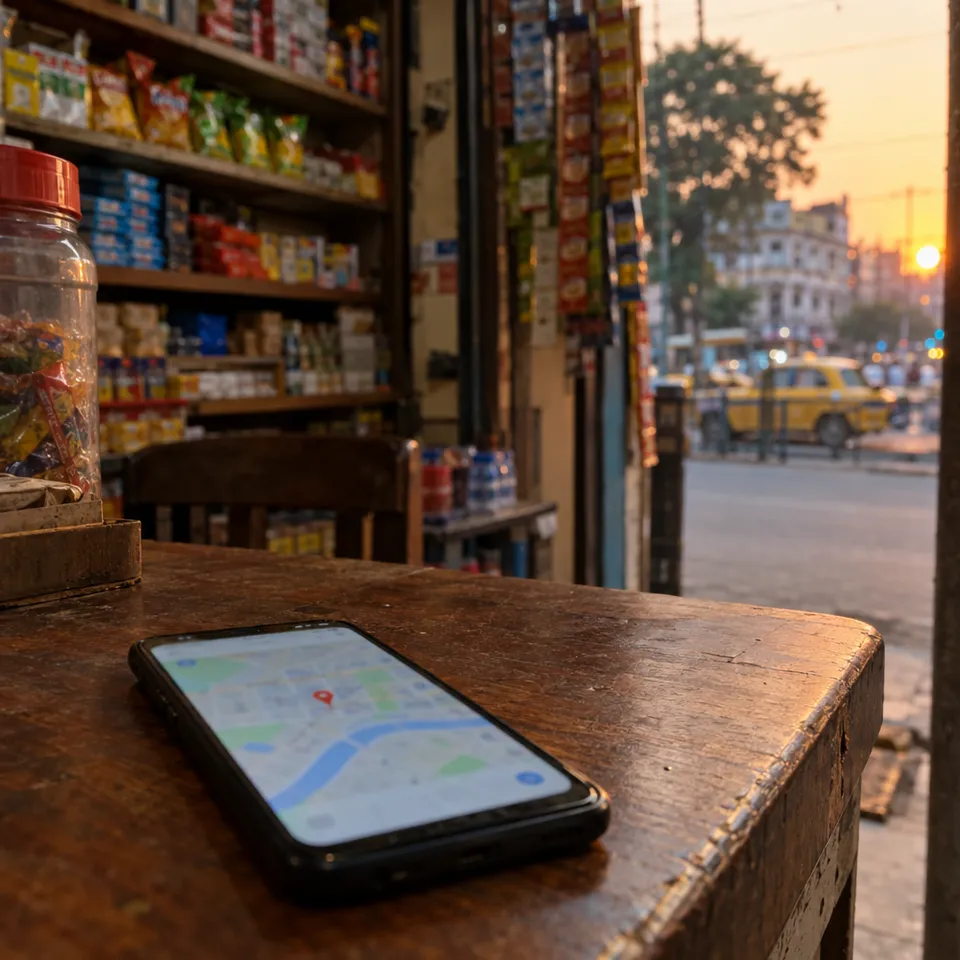 Smartphone showing a local business on a map